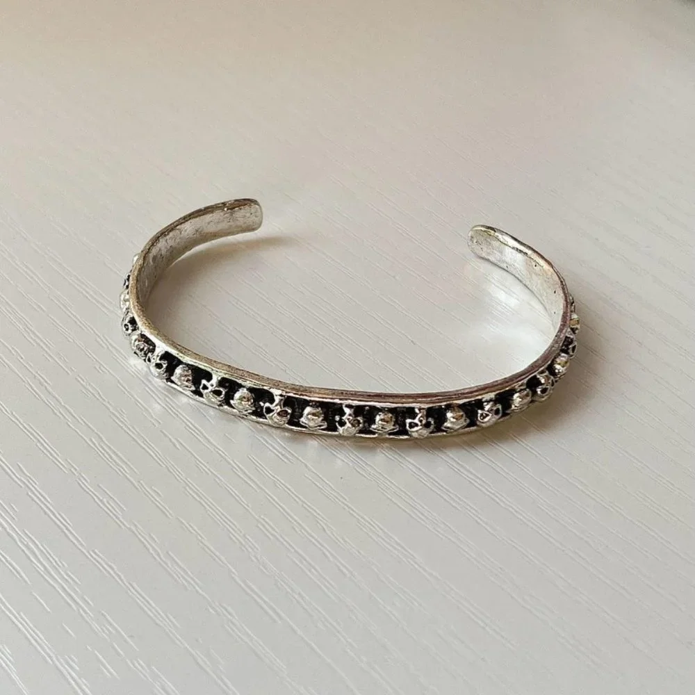 Skull stacked grunge silver and black bracelet